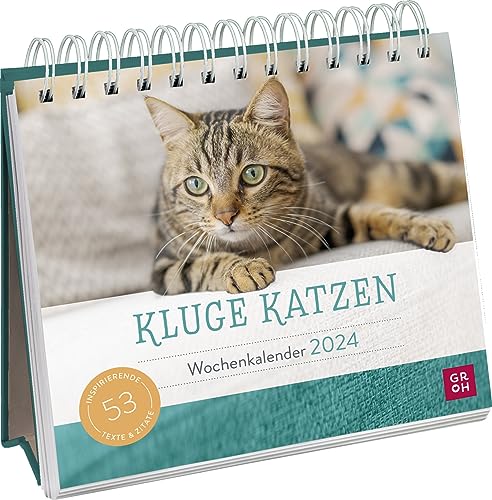 Wochenkalender 2024: Kluge Katzen: Katzenkalender zum Aufstellen mit Wochenkalendarium, Tischkalender für Katzenfreunde von Groh Verlag