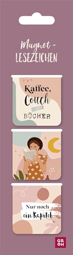 Magnetlesezeichen Kaffee, Couch und Bücher: Magnetische Lesezeichen als ideales Geschenk für Buchliebhaber*innen und Bücherwürmer (Magnetlesezeichen, 3er-Set)