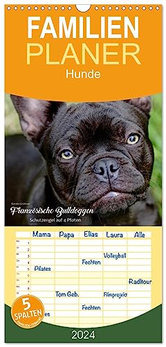 Familienplaner 2024 - Französische Bulldoggen - Schutzengel auf 4 Pfoten mit 5 Spalten (Wandkalender, 21 cm x 45 cm) CALVENDO