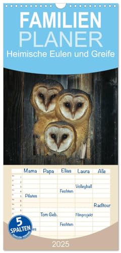 Familienplaner 2025 - Heimische Eulen und Greife mit 5 Spalten (Wandkalender, 21 cm x 45 cm), CALVENDO von CALVENDO