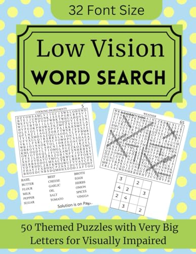 Low Vision Word Search: 50 Themed Puzzles with Very Big Letters for Visually Impaired | 32 Font Size (Low Vision Activity Books, Band 2) von Independently published