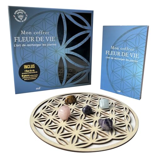 Mon coffret Fleur de vie - L'art de recharger les pierres: Un livre d'initiation, 10 pierres roulées et brutes et une fleur de vie en essence de tilleul von MERCILESLIVRES