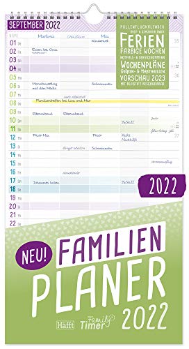 FamilienPlaner 2022 mit 5 Spalten, 22,5 x 42 cm, Wandkalender Jan - Dez 2022 | Familienkalender Wandplaner: Ferientermine & viele Zusatzinfos | nachhaltig & klimaneutral