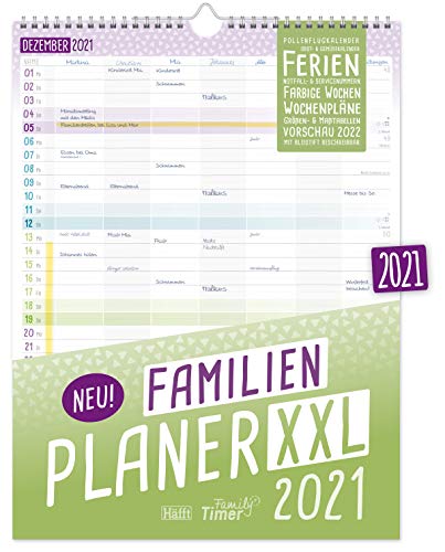 FamilienPlaner XXL 2021 mit 7 Spalten, 33 x 44 cm | Wandkalender Jan - Dez 2021 | Familienkalender Wandplaner: Ferientermine, viele Zusatzinfos + Vorschau bis März 2022 | nachhaltig & klimaneutral