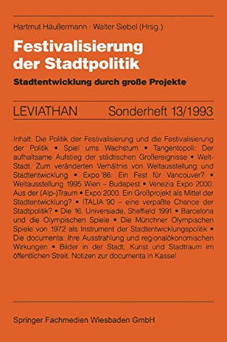 Festivalisierung der Stadtpolitik: Stadtentwicklung Durch Große Projekte von VS Verlag für Sozialwissenschaften