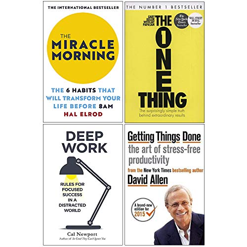 The Miracle Morning, The One Thing, Deep Work, Getting Things Done 4-Bücher-Sammlungsset