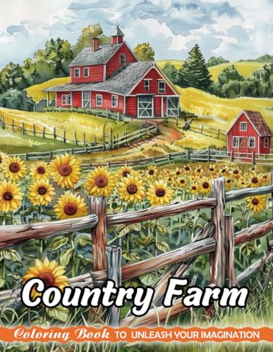 Country Farm: Adults Coloring Books with Country Farm for Stress Relief and Relaxation (Christmas Coloring Pages)