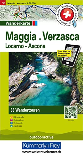 Maggia, Verzasca, Locarno-Ascona Tourenwanderkarte: Nr. 18, 33 Wandertouren, 1:50 000, mit kostenlosem Download für Smartphone Karten, Tourenführer, ... (Kümmerly+Frey Touren-Wanderkarten, Band 18)