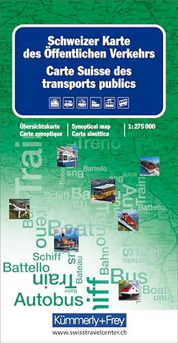 Schweiz Karte des öffentlichen Verkehrs (Kümmerly+Frey Thematische Karten, Relief): Ausführliche Infobroschüre mit allen wichtigen Angaben zu Bahn, ... Standorte Rent a Bike und Mobility am Bahnhof von Kmmerly und Frey