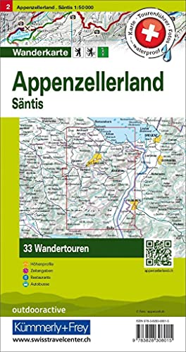 Appenzellerland Säntis: Nr. 2, Tourenwanderkarte mit 33 Wandertouren, 1:50 000, mit kostenlosem Download für Smartphone Karten, Tourenführer, Fotos, ... (Kümmerly+Frey Touren-Wanderkarten, Band 2)