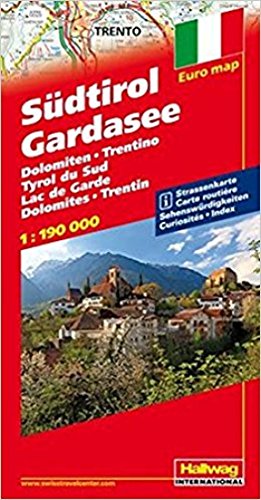 Hallwag Straßenkarten, Südtirol, Gardasee, Dolomiten, Trentino: Dolomiten, Trentino. Strassenkarte mit Ortsverzeichnis und Sehenswürdigken (Road Map) 2012