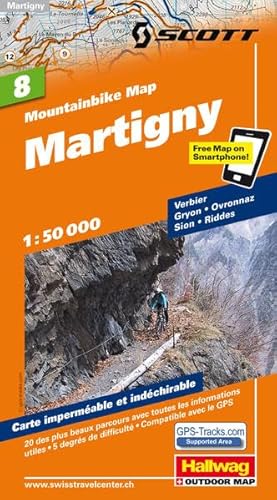 MTB-Karte 08 Martigny 1:50.000: Mountainbike Map: Verbier, Gryon, Ovronnaz, Sion, Riddes, Mit den schönsten 20 Touren, 5 Schwierigkeitsgrade, Mit ... (Hallwag Mountainbike-Karten, Band 8)