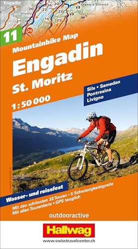 MTB-Karte 11 Engadin - St. Moritz 1:50.000: Mountainbike Map: Mit den schönsten 33 Touren, 5 Schwierigkeitsgrade, mit allen Tourenfacts, GPS tauglich (Hallwag Mountainbike-Karten, Band 11) von Hallwag Karten Verlag