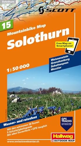 MTB-Karte 14 Solothurn 1:50.000: Mountainbike Map: Weissenstein, Grenchenberg, Scheltenpass, Moutier, Mit den schönsten 36 Touren, 5 ... (Hallwag Mountainbike-Karten, Band 15)
