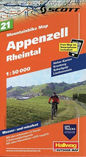 Mountainbike-Karte 21 Ostschweiz Appenzell (Rheintal) 1 : 50 000: Hoher Kasten, Kronberg, Schwägalp, Liechtenstein, Mit den schönsten 31 Touren, 5 ... included (Hallwag Mountainbike-Karten)