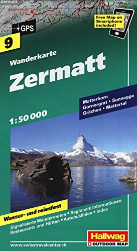 Zermatt: Hallwag Wanderkarte Nr. 9 Massstab 1:50000: Matterhorn, Gornergrat, Sunnegga, Grächen, Mattertal, Free Map on Smartphone included