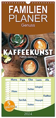 Familienplaner 2024 - Kaffeekunst - Purer Genuss mit 5 Spalten (Wandkalender, 21 cm x 45 cm) CALVENDO