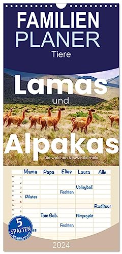 Familienplaner 2024 - Lamas und Alpakas - Die weichen Neuweltkamele. mit 5 Spalten (Wandkalender, 21 cm x 45 cm) CALVENDO