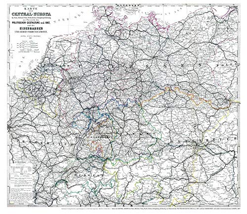Historische Karte: Eisenbahnstrecken in ZENTRAL EUROPA mit DEUTSCHLAND 1867 (Plano) von Verlag Rockstuhl