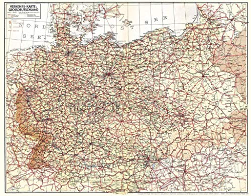 VERKEHRSKARTE VON GROSSDEUTSCHLAND 1940 – Historische Übersichtskarte: Mit den Grenzen des Hitler-Stalin-Paktes, den Reichsautobahnen, Westerwall und Maginot-Linie von Rockstuhl