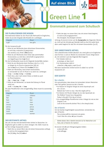 Klett Green Line 1 G8 und G9 Klasse 5 - Auf einen Blick: Grammatik passend zum Schulbuch: Grammatik passend zum Schulbuch - Klappkarte (6 Seiten) von Klett Lerntraining