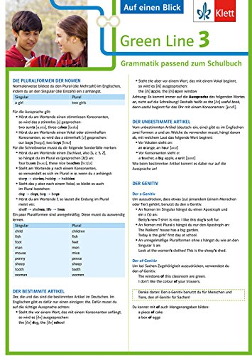 Klett Green Line 3 G8 Klasse 7 - Auf einen Blick: Grammatik passend zum Schulbuch: Grammatik passend zum Schulbuch - Klappkarte (6 Seiten) von Klett Lerntraining