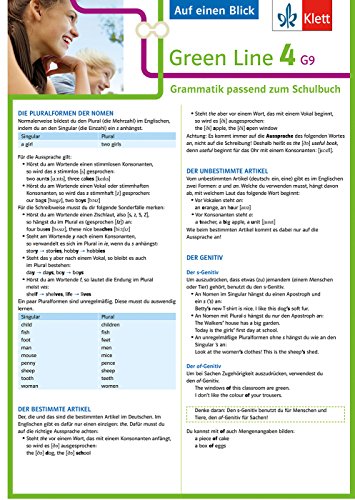 Klett Green Line 4 G9 Klasse 8 - Auf einen Blick: Grammatik passend zum Schulbuch: Grammatik passend zum Schulbuch - Klappkarte (6 Seiten) von Klett Lerntraining