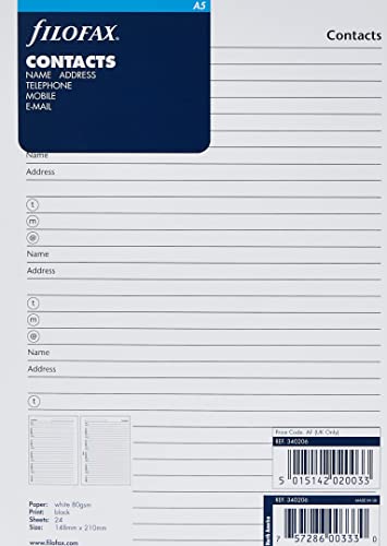 Filofax A5 Name, address, email, telephone, fax, mobile refill von Filofax