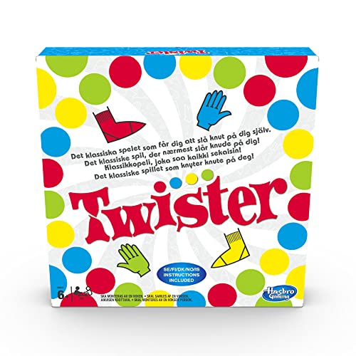 TWISTER Fordert die KINDER aus: Das Spiel Twister fordert Spieler heraus, ihre Hände und Füße an verschiedenen Orten auf dem Teppich zu platzieren, ohne zu fallen von Hasbro Gaming