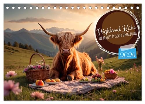Highland Kühe (Tischkalender 2024 DIN A5 quer), CALVENDO Monatskalender von CALVENDO