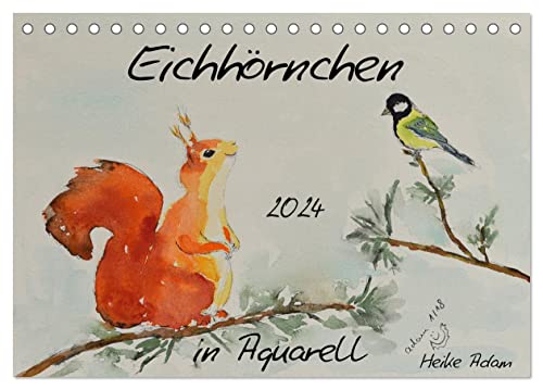 Eichhörnchen in Aquarell (Tischkalender 2024 DIN A5 quer), CALVENDO Monatskalender von CALVENDO