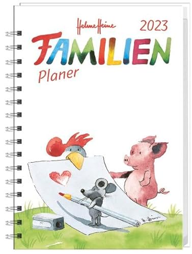 Helme Heine Familienplaner Buch A5 2023 - Kalenderbuch - Taschenkalender mit 5 Namensspalten, Einstecktasche, Lineal, Schulferien - 160 Seiten - 15,2 x 23,2 cm von Heye