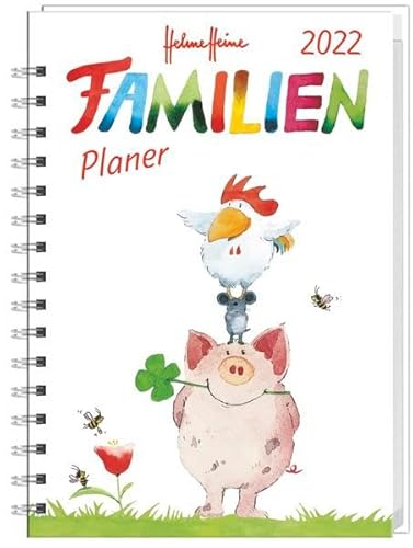 Helme Heine Familienplaner Buch A6 2022 - Kalenderbuch - Taschenkalender mit 4 Namensspalten, Einstecktasche, Lineal, Schulferien - 160 Seiten - 11,5 x 16,3 cm von Heye