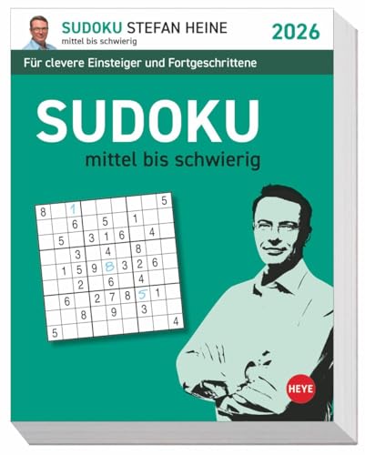 Stefan Heine Sudoku mittel Tagesabreißkalender 2026: Knifflige Rätsel für Geübte mit Lösung. Tischkalender mit Denksport für jeden Tag. Anspruchsvolle ... mittel bis schwer (Tagesabreißkalender Heye) von Heye