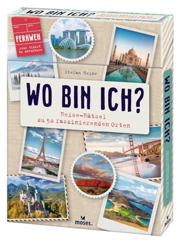 moses. Fernweh Wo bin ich? – Reise-Rätsel für Globetrotter*innen, 50 Karten mit berühmten Orten, ab 12 Jahren, für unterwegs, Geschenkidee für Reiselustige: Reise-Rätsel zu 50 faszinierenden Orten moses. Fernweh Wo bin ich? – Reise-Rätsel für Globetrotter*innen, 50 Karten mit berühmten Orten, ab 12 Jahren, für unterwegs, Geschenkidee für Reiselustige: Reise-Rätsel zu 50 faszinierenden Orten
