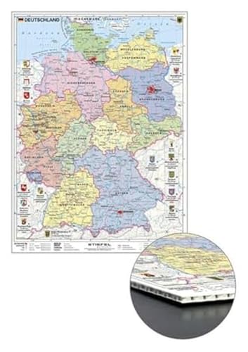 Deutschland politisch mit Wappen zum Pinnen auf Wabenplatte: Inkl. zwei Wandhalterungen NEUE AUFLAGE