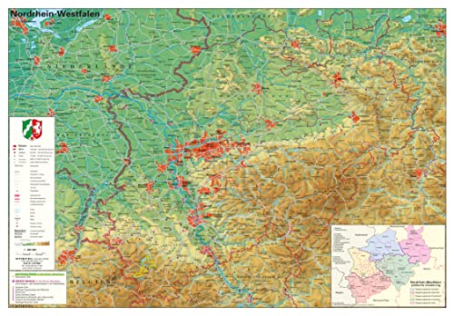 Nordrhein-Westfalen physisch - Papierposter NEUE AUFLAGE