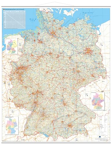 Verkehrswegekarte Deutschland Wandkarte mit Metallbeleistung NEUE AUFLAGE