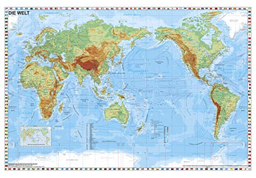 Weltkarte pazifikständisch physisch: Papierposter NEUE AUFLAGE