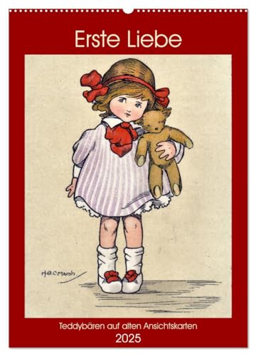 Erste Liebe - Teddybären auf alten Ansichtskarten (Wandkalender 2025 DIN A2 hoch), CALVENDO Monatskalender