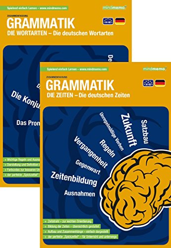 mindmemo Lernfolder 2er Set - Deutsche Zeiten + Wortarten Grammatik lernen Grundwissen Lernhilfe Deutsch lernen für Kinder und Erwachsene ... PremiumEdition foliert DIN A4 6 Seiten Hefter