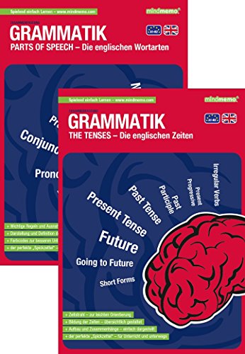 mindmemo Lernfolder 2er Set - Englische Zeiten TENSES + Wortarten Grammatik lernen Grundwissen Lernhilfe Englisch lernen für Kinder und Erwachsene ... PremiumEdition foliert DIN A4 6 Seiten Hefter