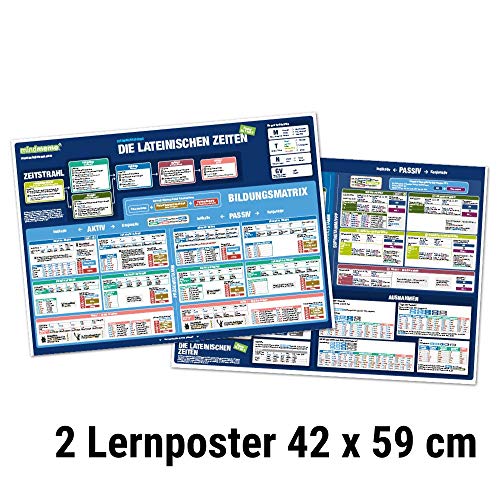 mindmemo Lernposter 2er Set - Die lateinischen Zeiten, Grammatik Übersicht, 2x Poster DIN A2 42x59 cm Premium Edition, Transportrolle: Latein lernen ... DIN A2 42x59 cm PremiumEdition in Schutzröhre