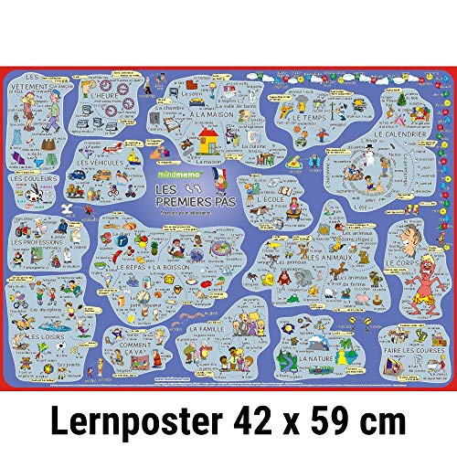 mindmemo Lernposter - Les premiers pas - Französisch lernen Anfänger Vokabeln lernen mit Bildern geniale Lernhilfe DinA2 42x59 cm Premium Edition in ... Lernhilfe - DinA2 PremiumEdition