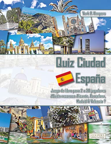 Quiz Ciudad España | Juego de libros para 2 a 20 jugadores | ¿Quién reconoce Alicante, Barcelona, Madrid y Valencia?