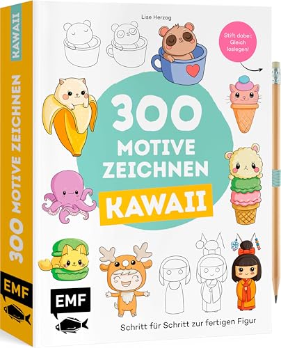 300 Motive zeichnen – Kawaii: Schritt für Schritt zum fertigen Motiv | Stift dabei – Gleich loslegen! von Edition Michael Fischer / EMF Verlag