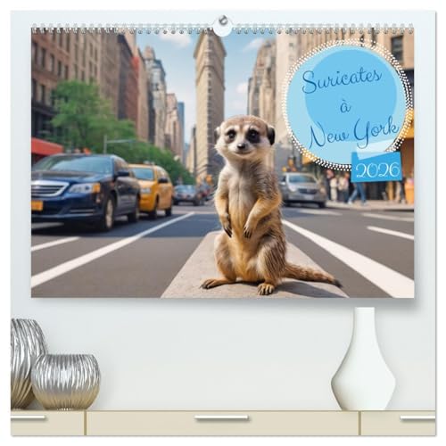 Suricates à New York (Calendrier mural 2026 DIN A2 vertical) calendrier de bureau: Les suricates passent leurs vacances à New York. von Calvendo