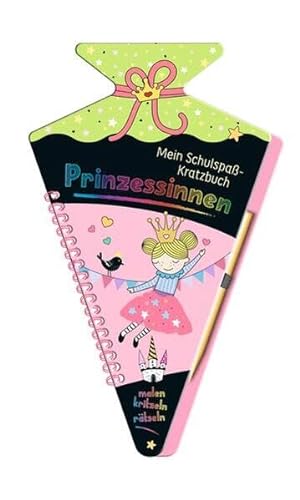 Mein Schulspaß-Kratzbuch Prinzessinnen (in Schultüten-Form): Malen, Kritzeln, Rätseln inkl. Kratzstift aus Holz von Ullmann Medien