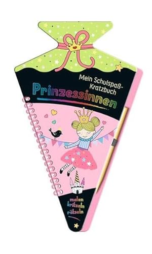 Mein Schulspaß-Kratzbuch Prinzessinnen (in Schultüten-Form): Malen, Kritzeln, Rätseln inkl. Kratzstift aus Holz