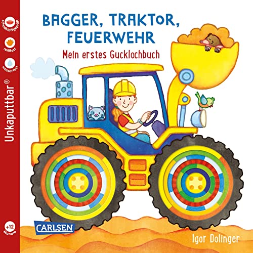 Baby Pixi (unkaputtbar) 115: Bagger, Traktor, Feuerwehr: Mein erstes Gucklochbuch | Ein Baby-Buch zum Spielen ab 12 Monaten (115) von Carlsen